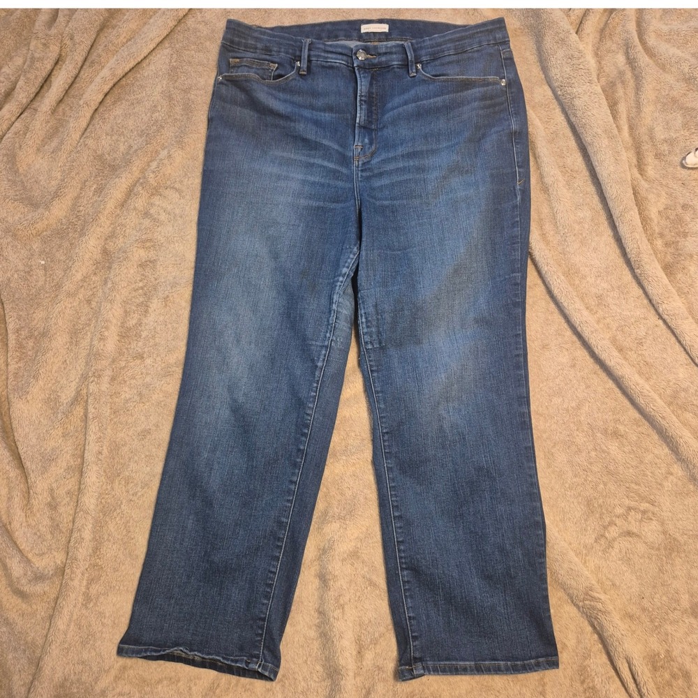 Good American Good Straight Jeans Medium Wash High Rise Blue Denim Size 18